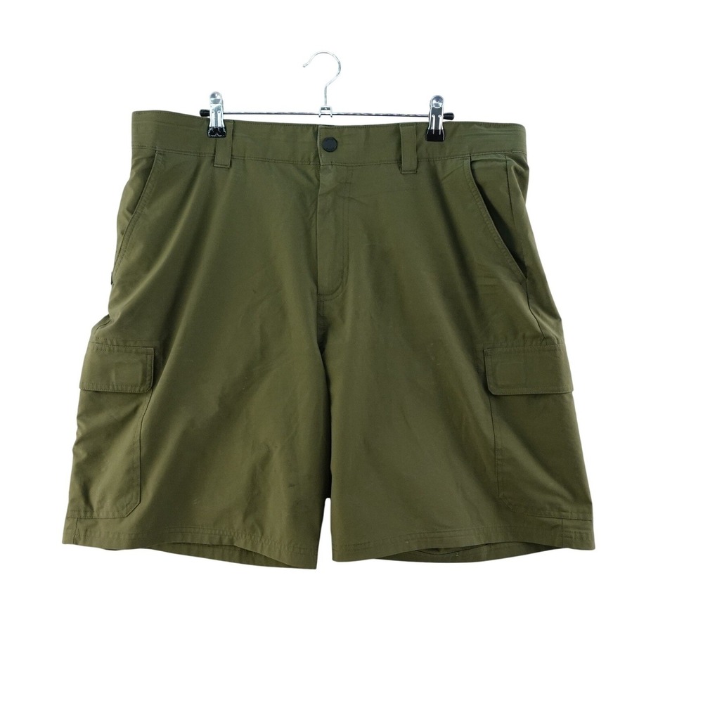 Orvis Mens 38 Stretch Tech Cargo Shorts Outdoor Casual Olive Green Flat Front
